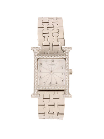 HERMES Diamond H Watch Silver/Shell