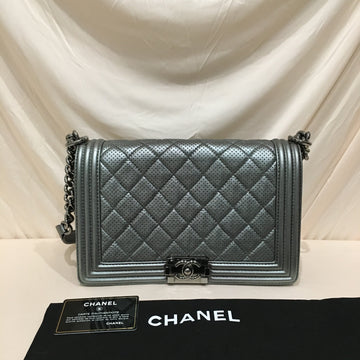 Chanel Dark Silver New Medium Metallic Lambskin Perforated Boy Shoulder Bag Sku# 76318