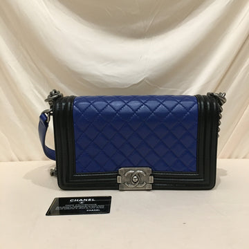 Chanel Blue Black Leather Old Medium Boy Shoulder Bag Sku# 76299