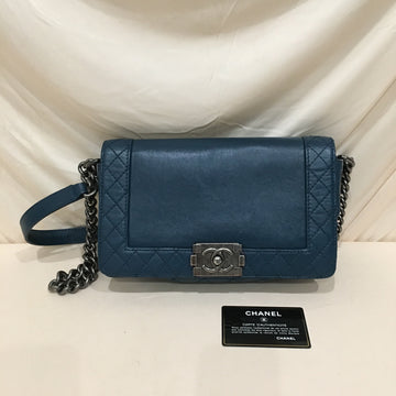 Chanel Blue Leather Medium Boy Flap Shoulder Bag Sku# 76298