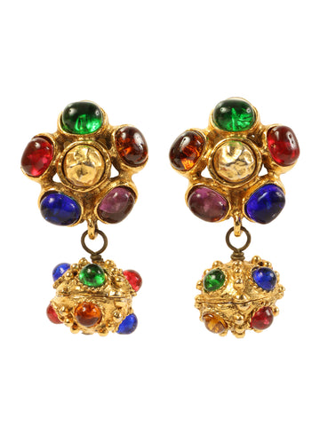 CHANEL Gripoix Flower Motif Ball Swing Earrings Gold/Multi