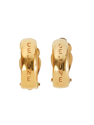 CELINE Logo Half Hoop Earrings Gold