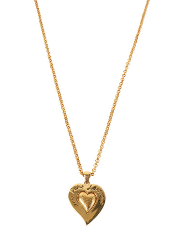 YVES SAINT LAURENT Heart Motif Logo Plate Long Necklace Gold