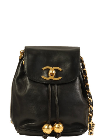 CHANEL Around 1995 Made Turn-Lock Mini Drawstring Shoulder Bag With Pouch Black