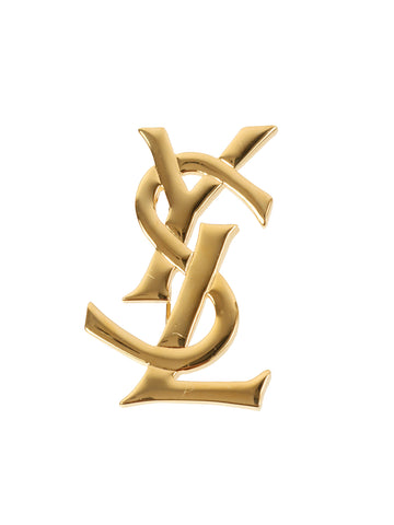 YVES SAINT LAURENT Logo Plate Brooch Gold