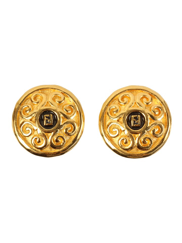 FENDI Round Logo Earrings Gold/Black