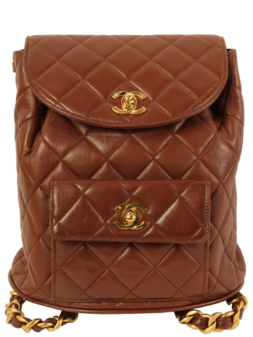 CHANEL Around 1995 Made Double Turn-Lock Backpack Brown