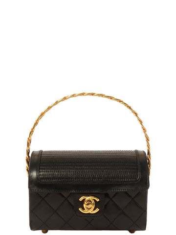 CHANEL Around 1985~1990 Made Turn-Lock Chain Handle Mini Bag Black