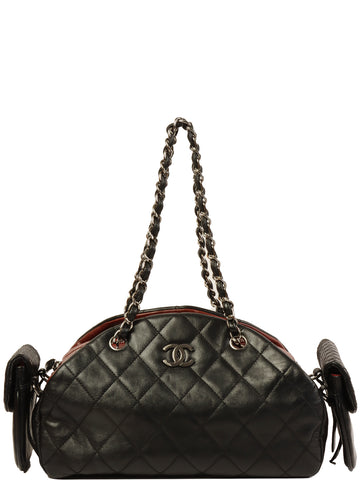 CHANEL Around 2007 Made Double Pockets Cc Mark Plate Chain Shoulder Bag Black