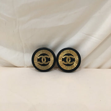 Chanel Black Gold CC Round Clip On Earrings Sku# 72553