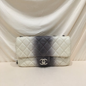 Chanel White Black Caviar Ombre Medium Single Flap Shoulder Bag Sku# 76386