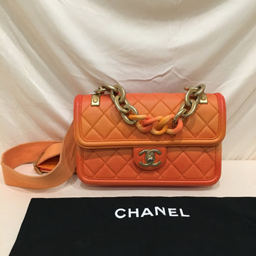 Chanel Orange Ombre Caviar Small Sunset On The Sea Flap Crossbody Bag Sku# 75909