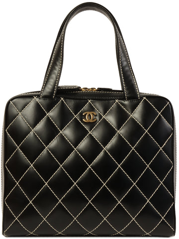 CHANEL Around 2001 Made Wild Stitch Cc Mark Plate Tote Bag Black