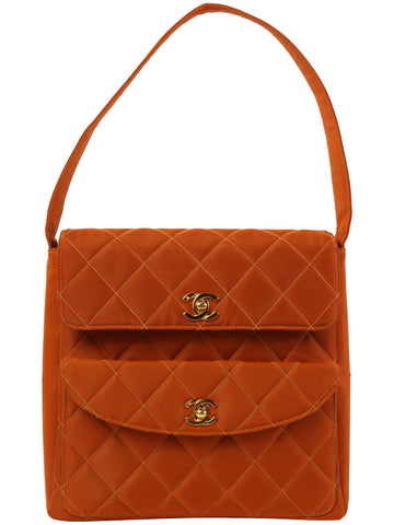 CHANEL Around 1997 Made Nylon Turn-Lock One Shoulder Bag Orange