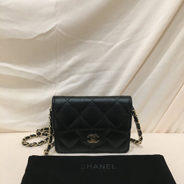 Chanel Black Caviar Card Case Crossbody Bag Sku# 76274