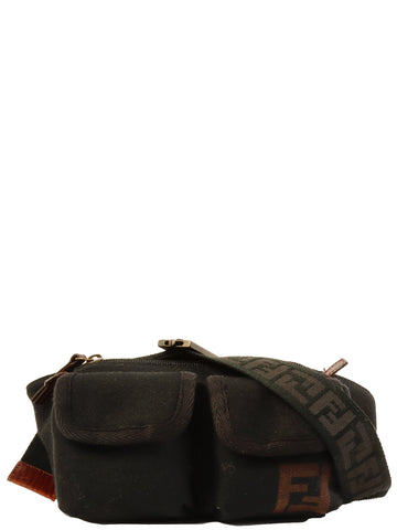 FENDI Canvas Ff Logo Shoulder Bag Black/Brown