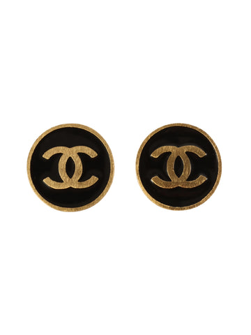 CHANEL 2001 Made Round Cc Mark Earrings Gold/Black