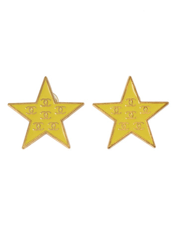 CHANEL 2001 Made Star Motif Cc Mark Earrings Gold/Yellow