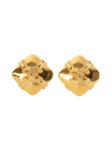 CHANEL 1997 Made Diamond Motif Cc Mark Earrings Gold