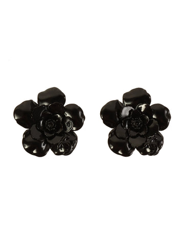 CHANEL 2004 Made Camellia Earrings Black