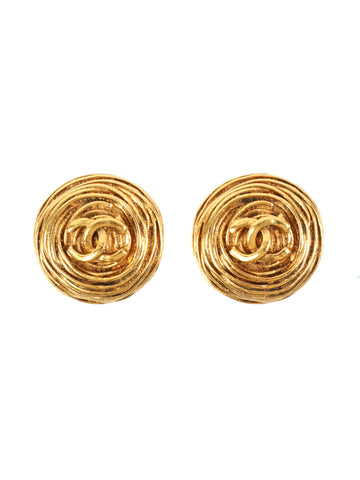 CHANEL 1994 Made Round Cc Mark Earrings Gold