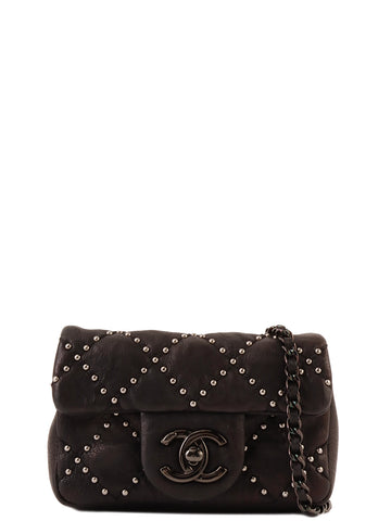 CHANEL Around 2014 Made Studs Turn-Lock Chain Bag Mini Black