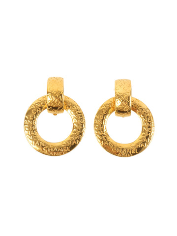 CHANEL Logo Hoop Earrings Gold