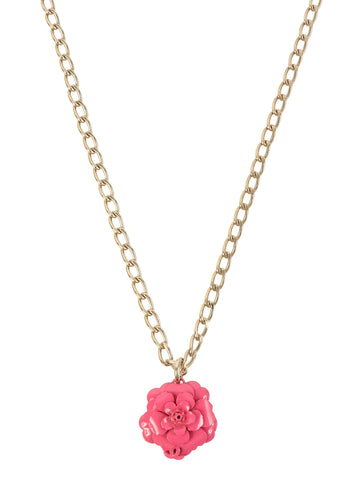 CHANEL 2004 Made Camellia Motif Cc Mark Necklace Pink/White