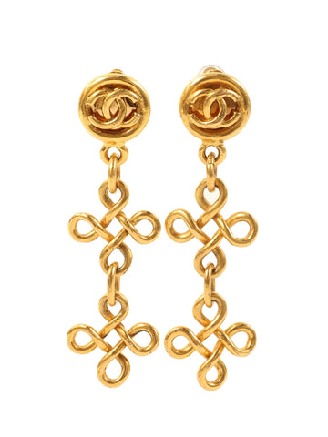 CHANEL 1993 Made Round Cc Mark Swing Earrings Gold