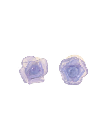 CHANEL 2001 Made Camellia Pierced Earrings Purple