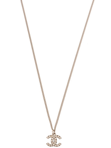 CHANEL 2012 Made Rhinestone Cc Mark Necklace Silver