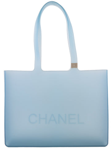 CHANEL Logo Rubber Tote Bag Clear Blue