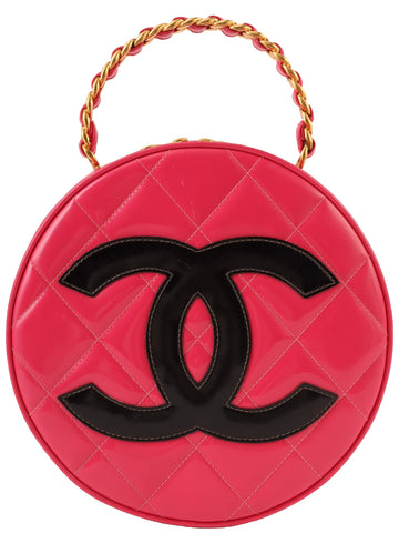 CHANEL Around 1995 Made Patent Round Design Cc Mark Vanity Pink