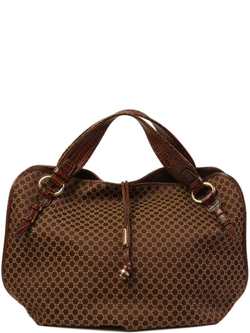 CELINE Canvas Crocodeile Embossed Combination Macadam Pattern Logo Plate Tote Bag Brown