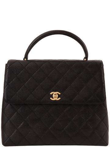 CHANEL Around 2001 Made Caviar Skin Turn-Lock Top Handle Bag Black