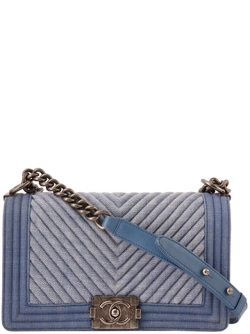 CHANEL Around 2014 Made Boy  Chain Shoulder Bag Blue