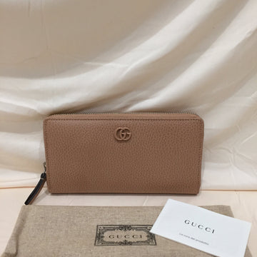 Gucci GG Mocha Beige Leather Zippy Long Wallet Sku#