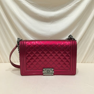 Chanel Pink Purple Patent Leboy Leather Chain Shoulder Bag Sku# 72703