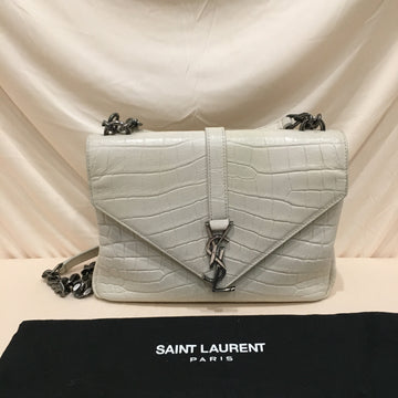 Yves Saint Laurent White Crocodile Embossed Medium College Shoulder Bag Sku# 72445