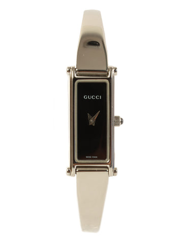 GUCCI Rectangular Logo Face Bangle Watch Silver/Black