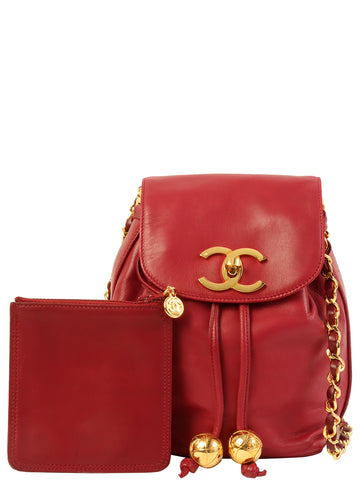 CHANEL Around 1995 Made Turn-Lock Mini Drawstring Shoulder Bag With Pouch Bordeaux