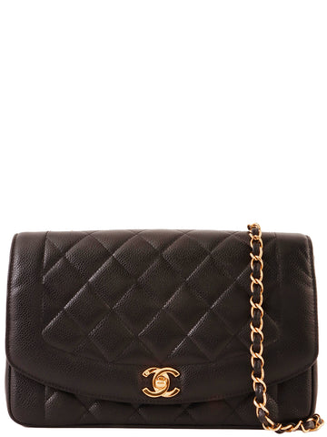 CHANEL Around 1995 Made Caviar Skin Diana Flap Chain Bag 25Cm Black