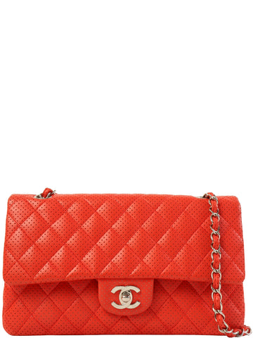 CHANEL Around 2007 Made Punching Leather Turn-Lock Chain Shoulder Bag Red