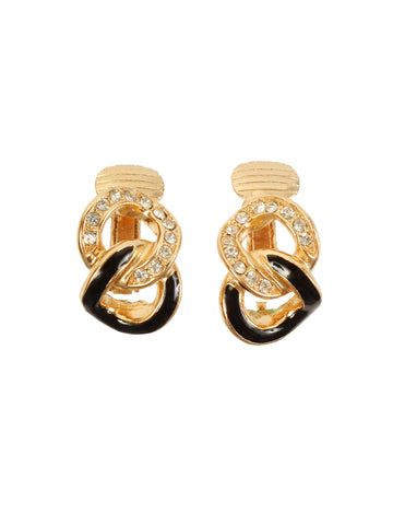 DIOR Rhinestone Chian Motif Earrings Gold/Black