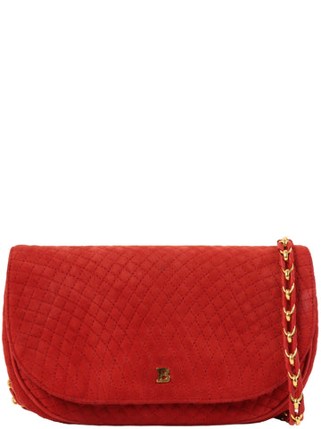 BALLY Suede Logo Plate Chain Shoulder Bag Red