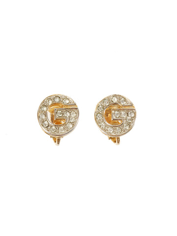 GIVENCHY Rhinestone Logo Plate Earrings Gold/Silver