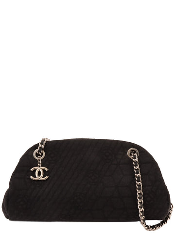 CHANEL Around 2012 Made Denim Camellia Stitch Cc Mark Charm Chain Shoulder Bag Black