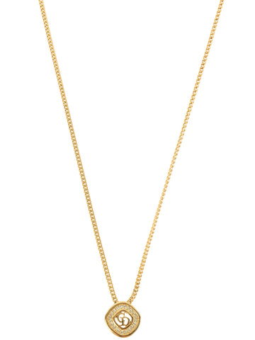DIOR Diamond Shaped Rhinestone Logo Cutout Necklace Gold