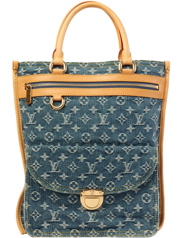 LOUIS VUITTON 2005 Made Denim Monogram Flat Shopper Indigo Blue