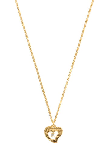 GIVENCHY Rhinestone Heart Motif Necklace Gold